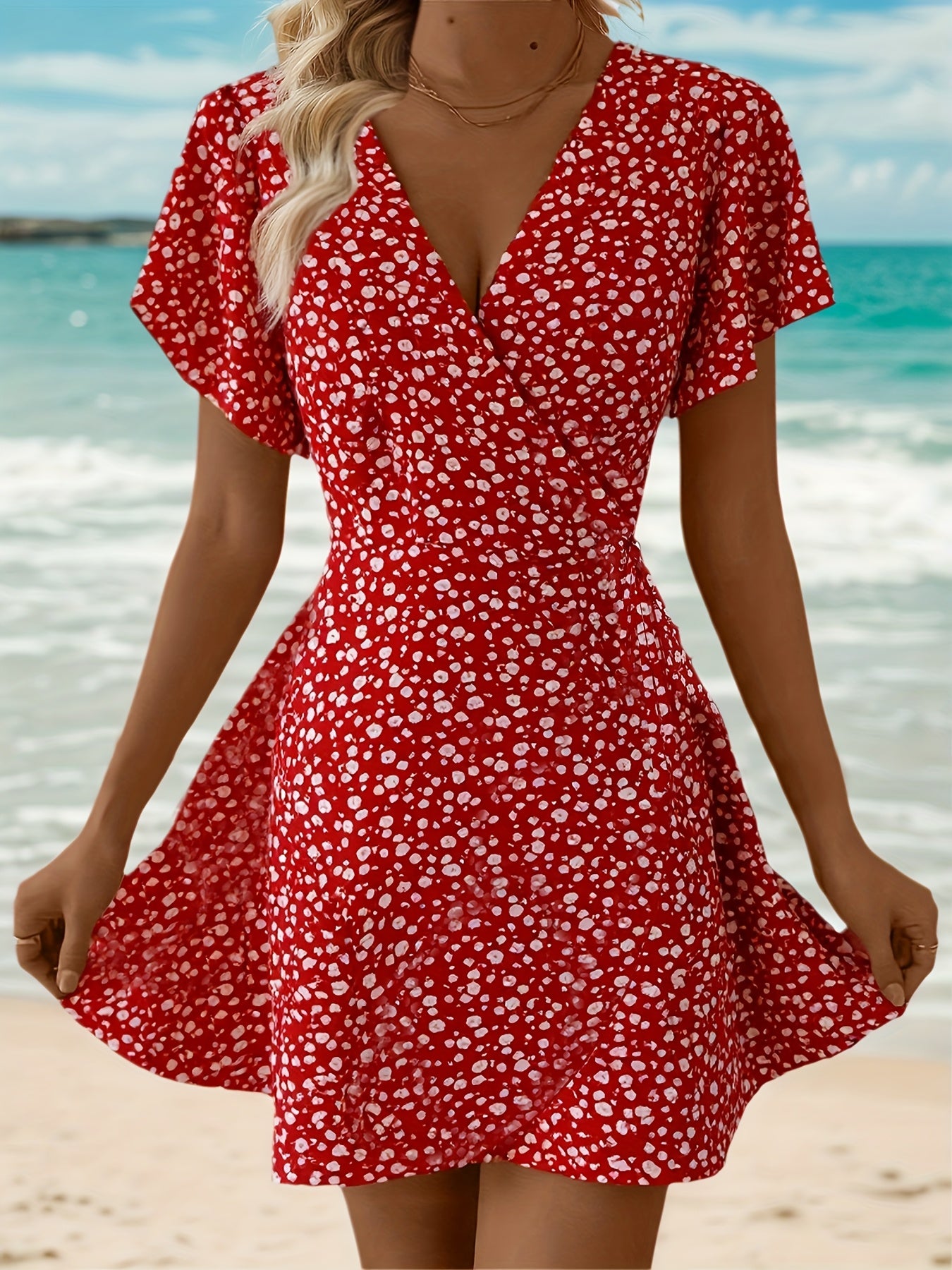 Robe longue à ourlet volanté et col croisé pour femme