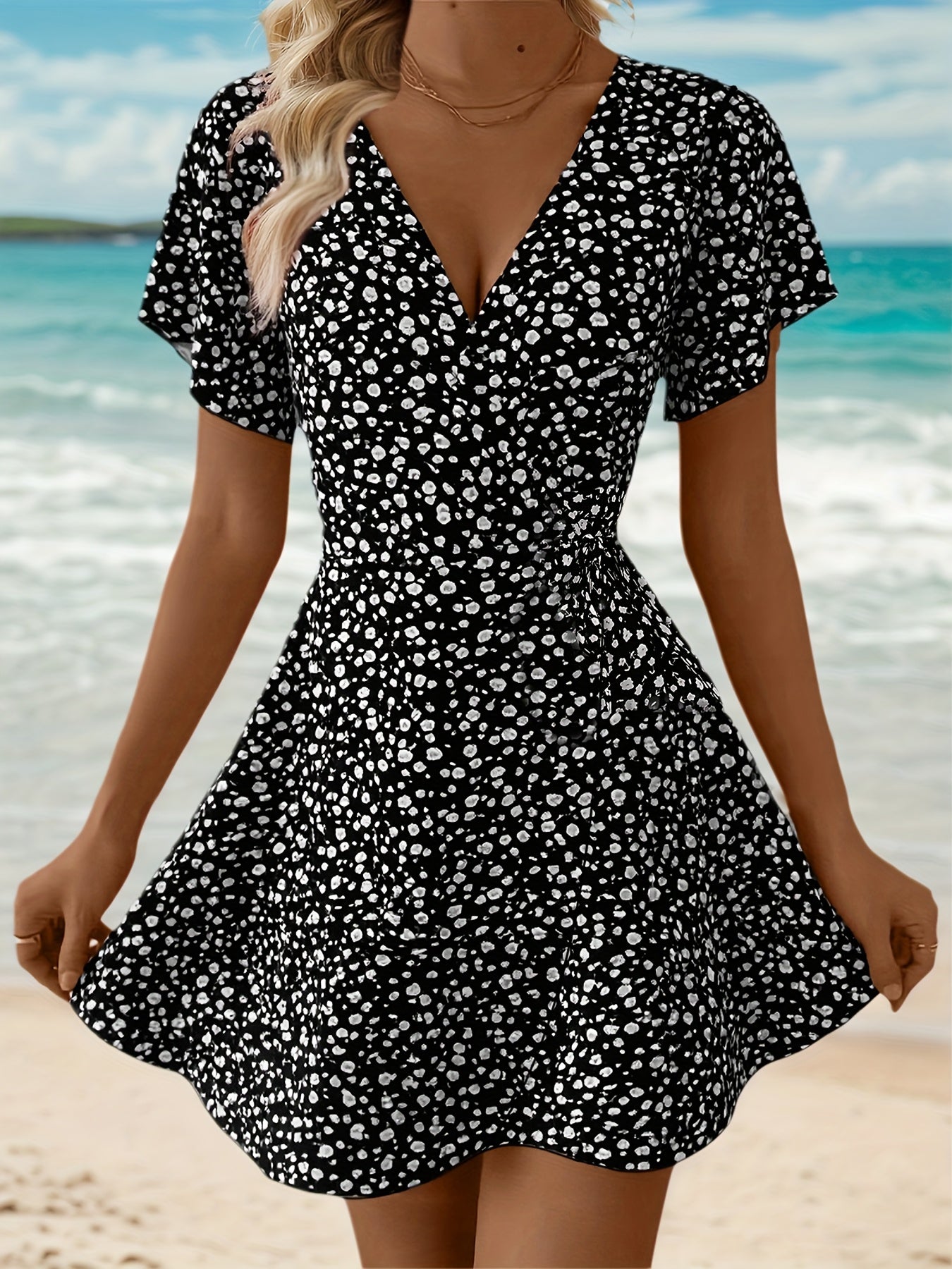 Robe longue à ourlet volanté et col croisé pour femme