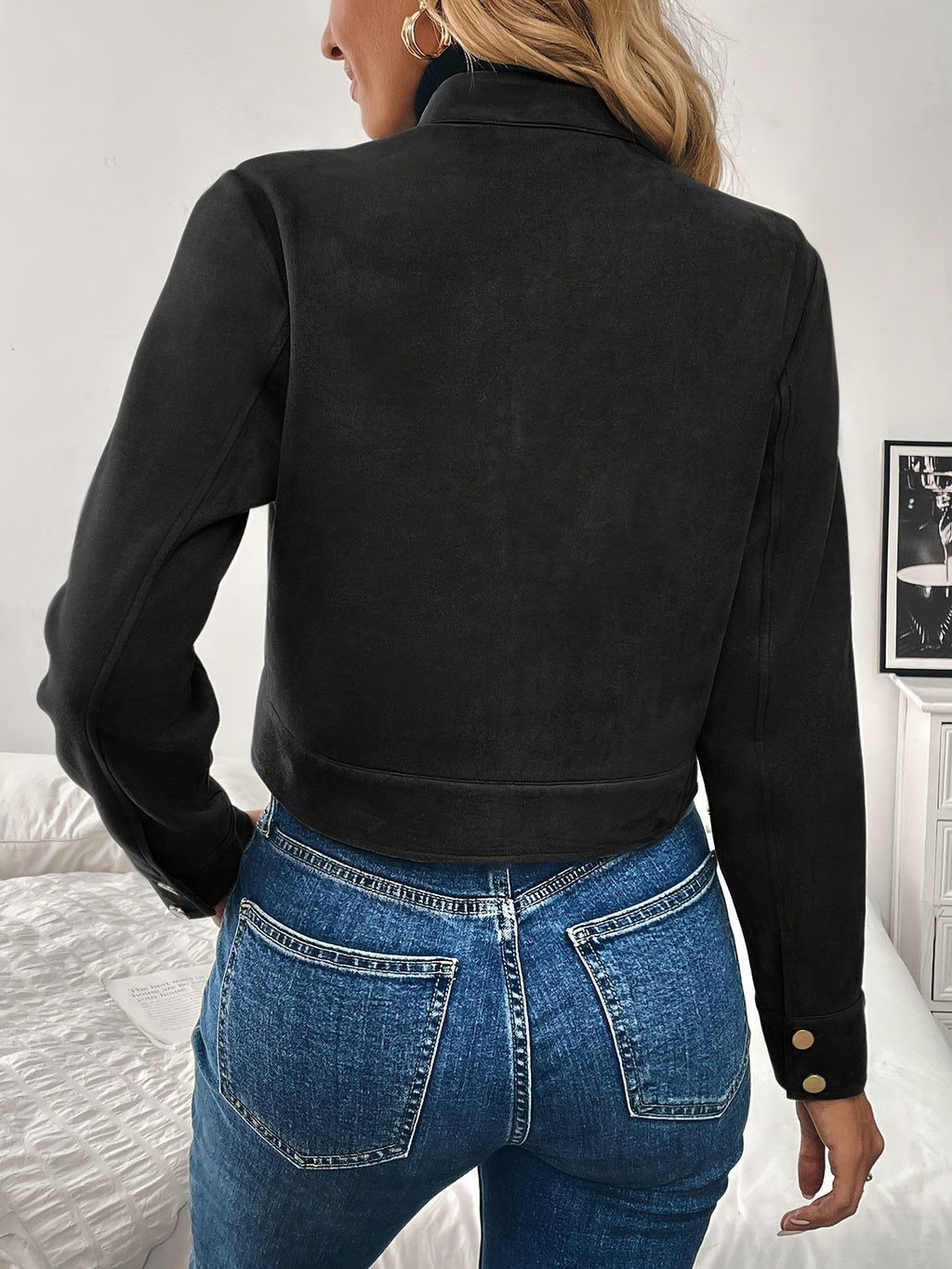 Veste mode en suédine pour femme à col montant