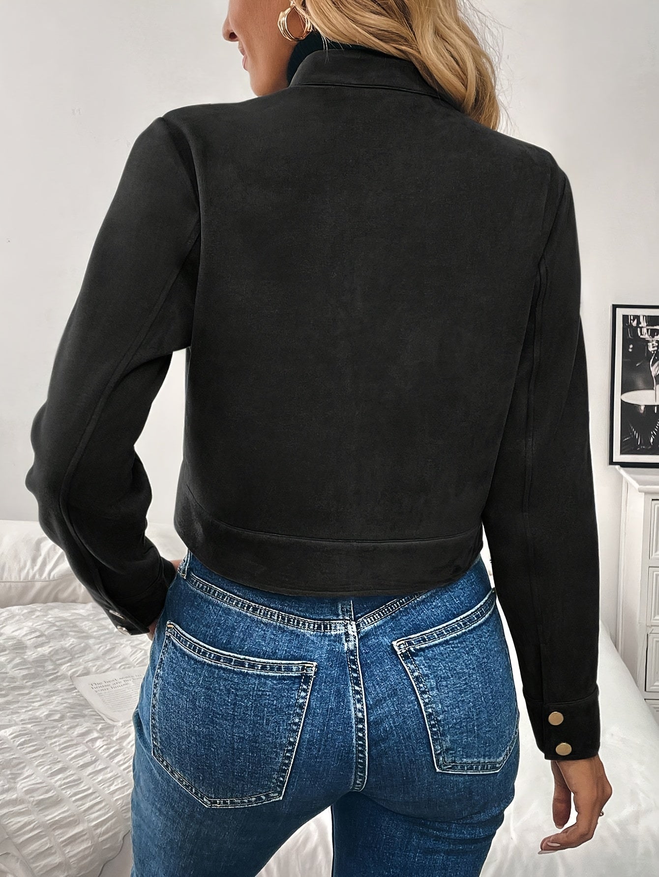 Veste mode en suédine pour femme à col montant