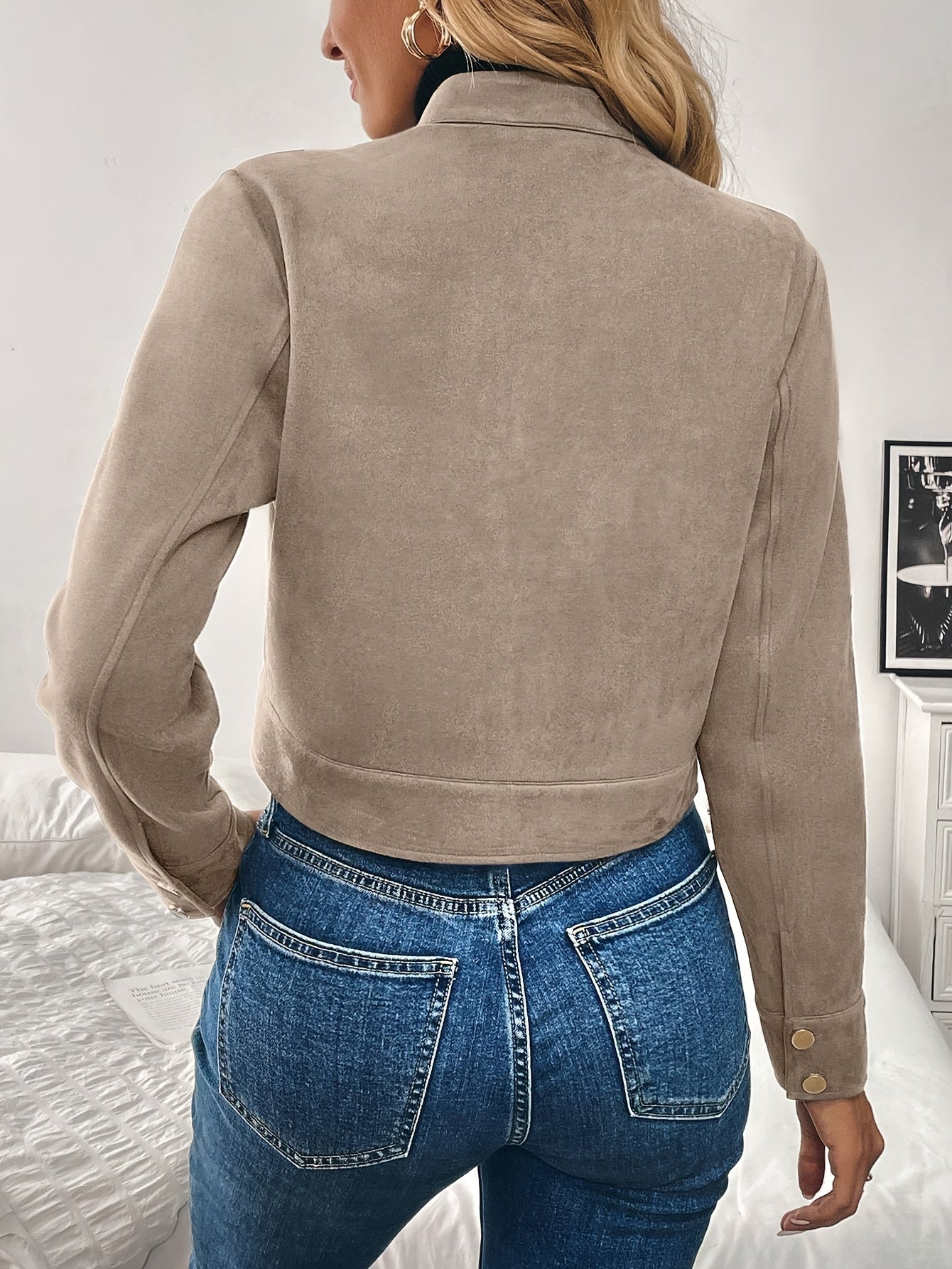 Veste mode en suédine pour femme à col montant