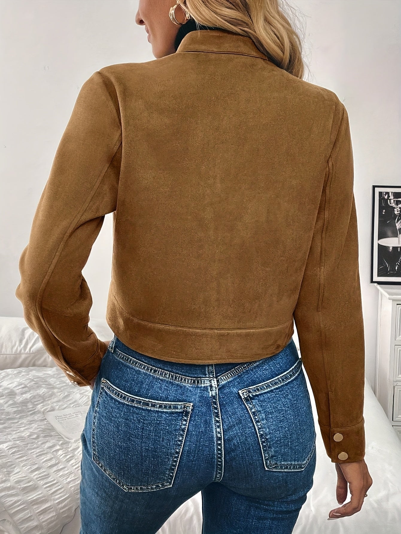 Veste mode en suédine pour femme à col montant