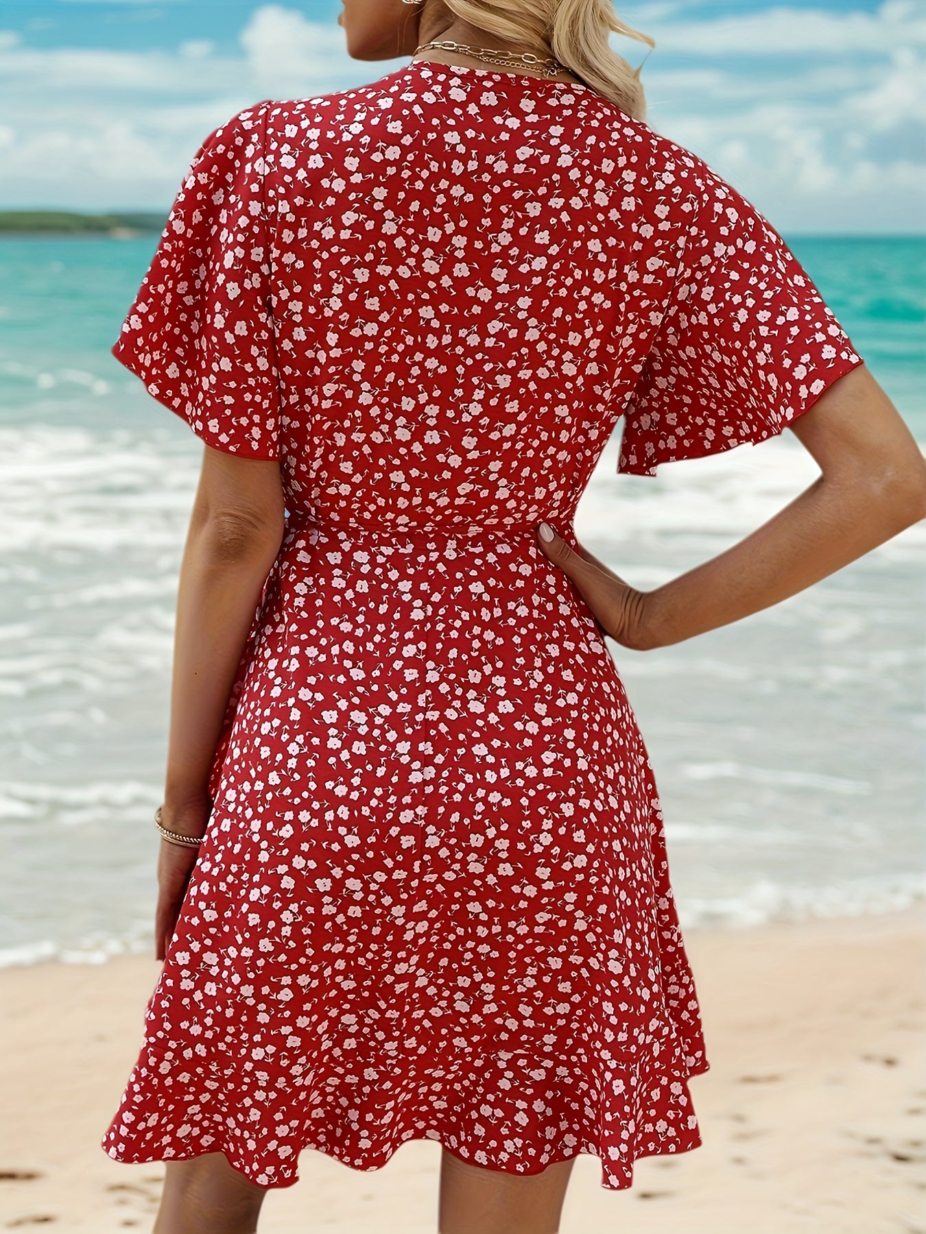 Robe longue à ourlet volanté et col croisé pour femme