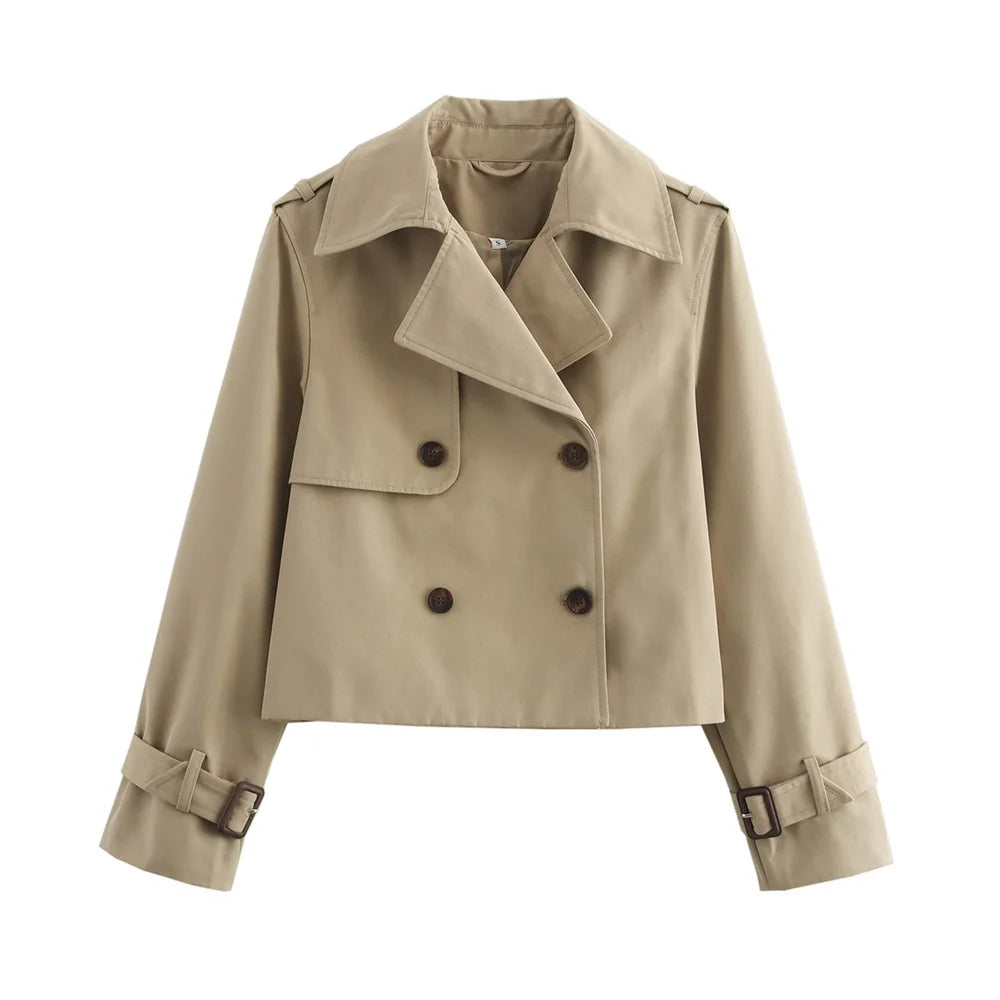 Veste trench courte vintage à double boutonnage pour femme