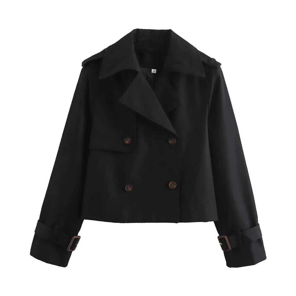 Veste trench courte vintage à double boutonnage pour femme