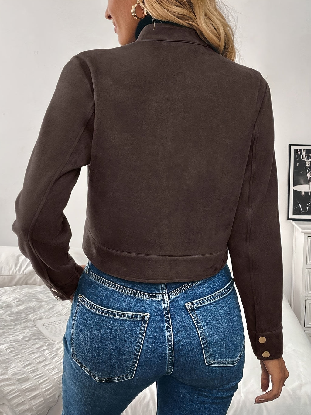 Veste mode en suédine pour femme à col montant