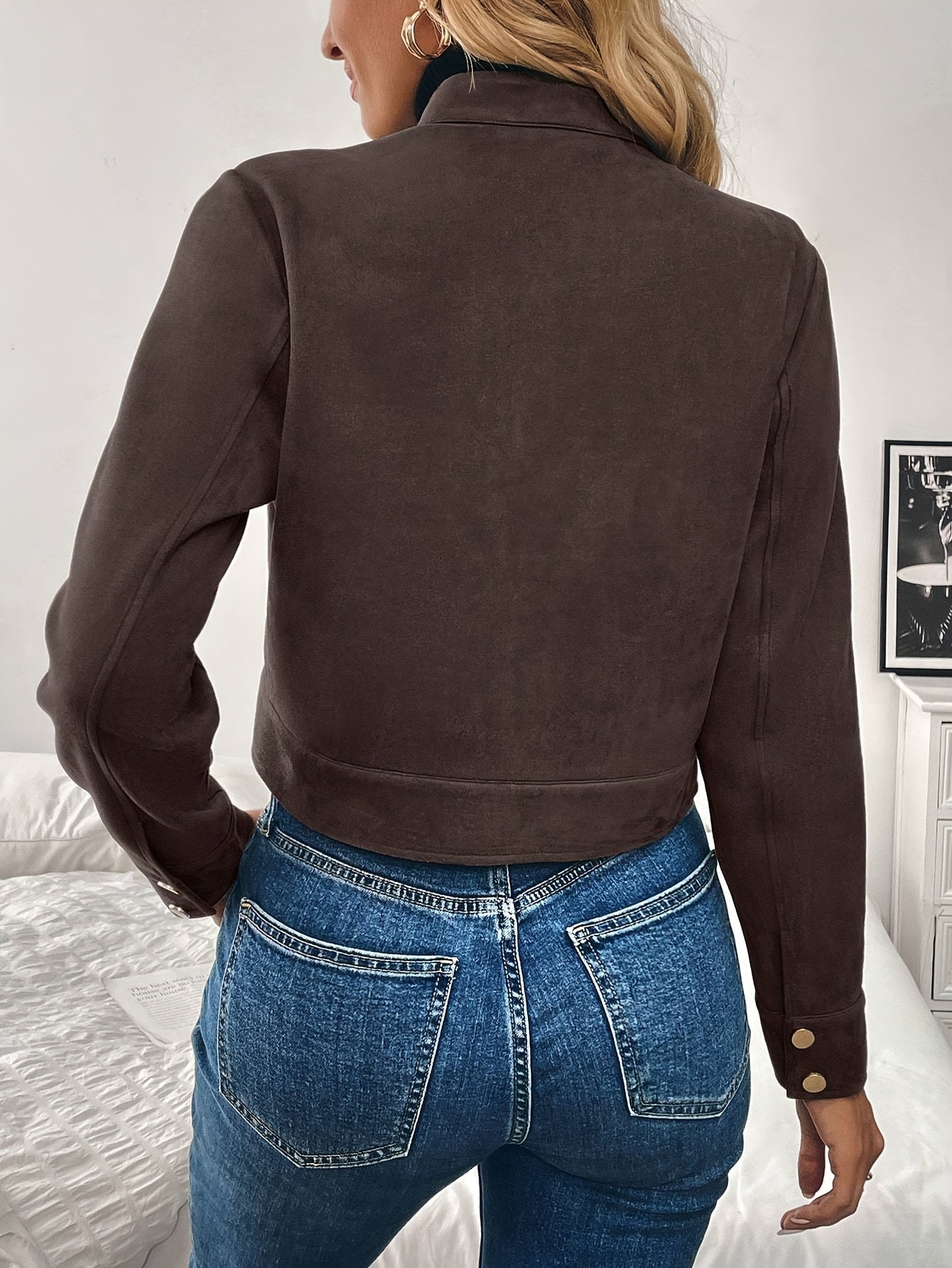 Veste mode en suédine pour femme à col montant