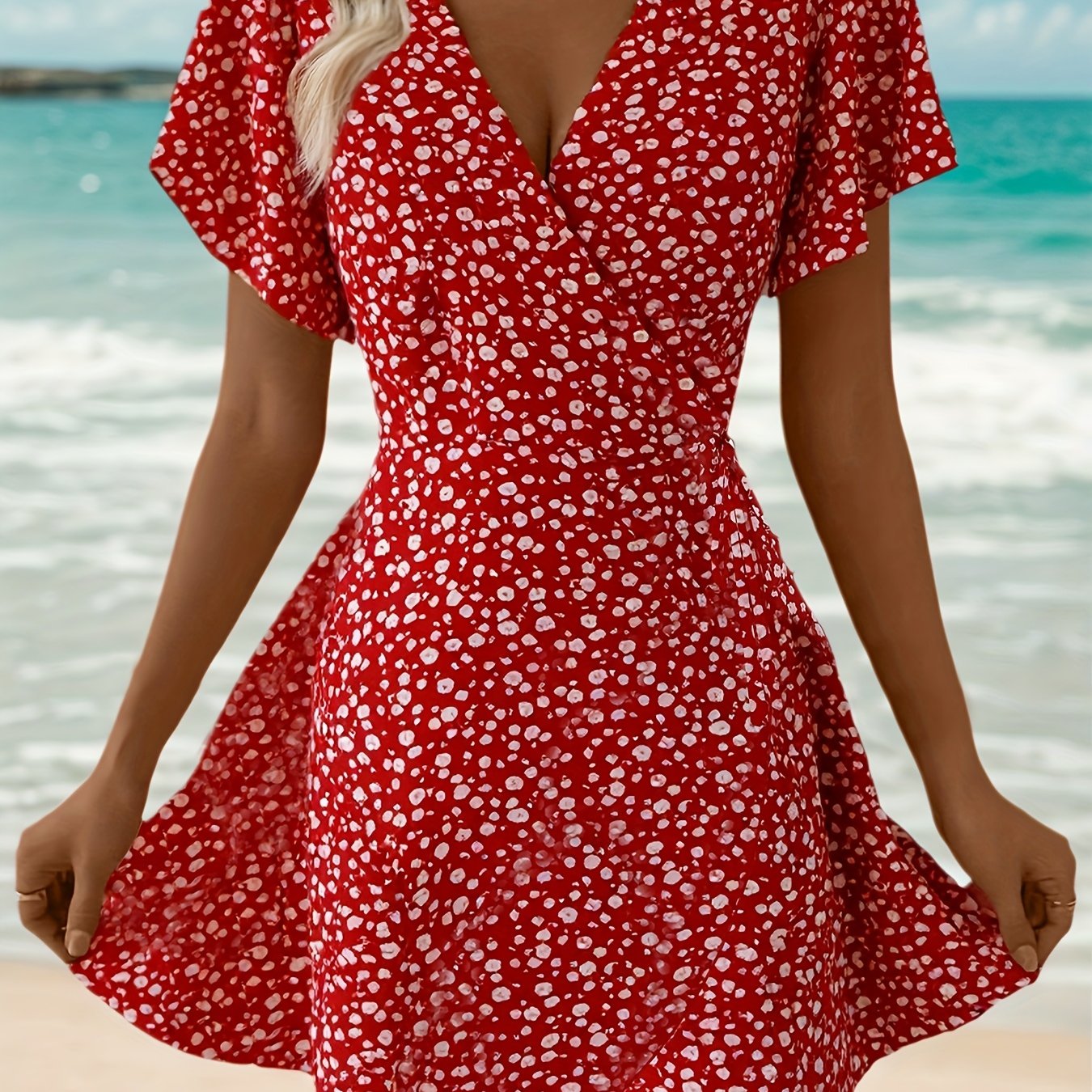 Robe longue à ourlet volanté et col croisé pour femme