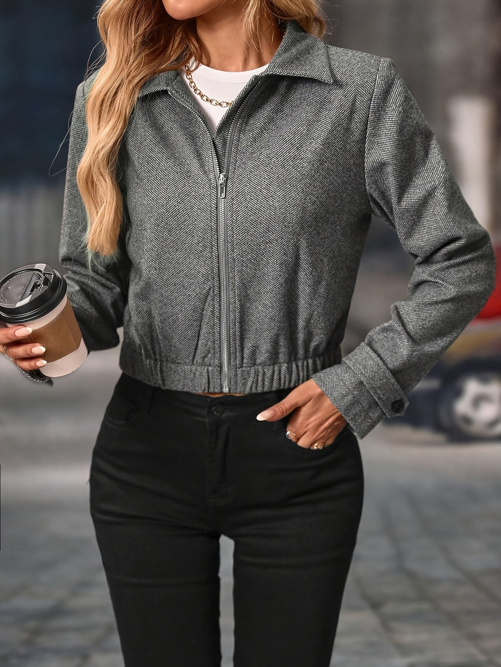 Veste en velours côtelé zippée pour femme