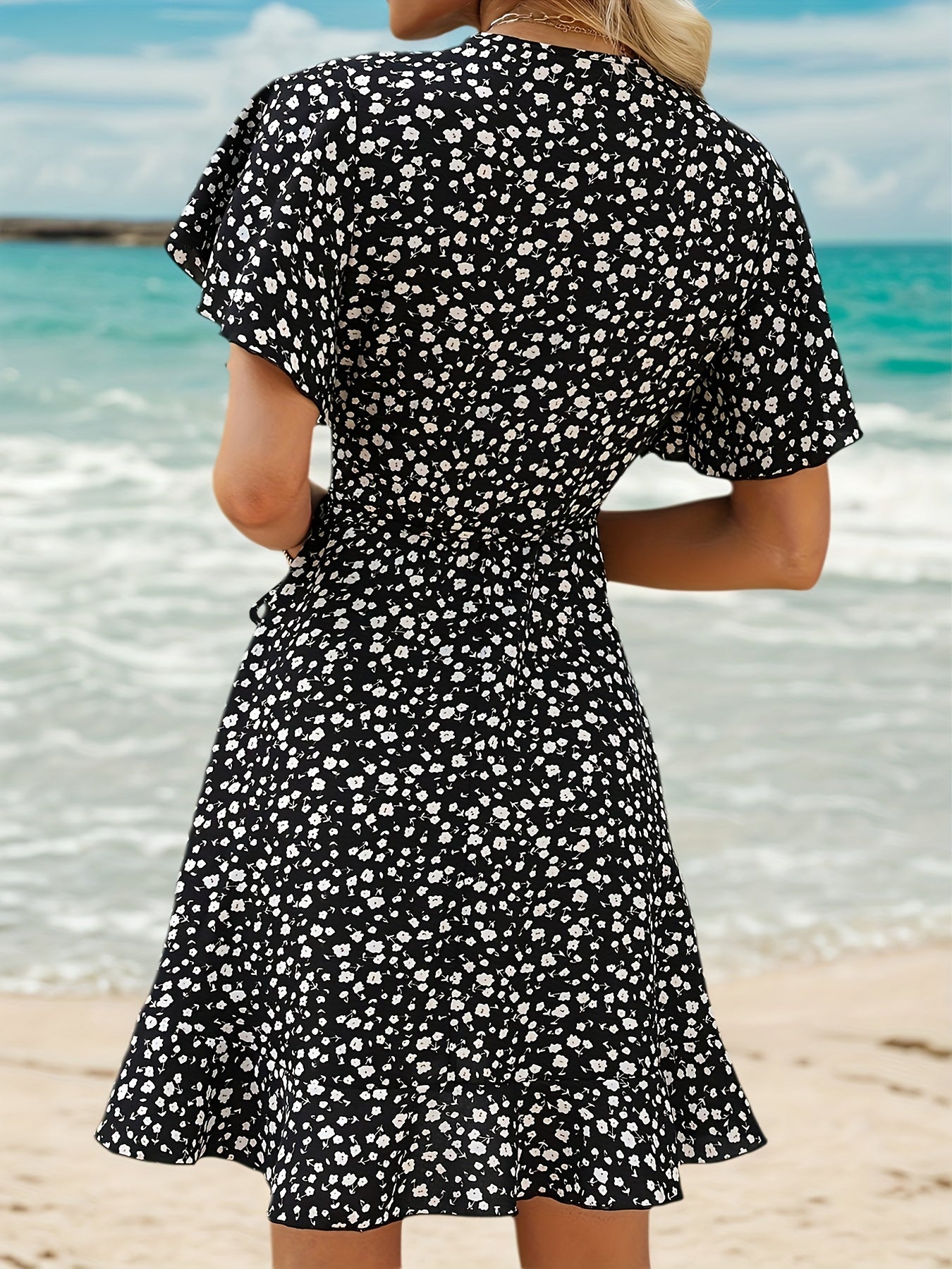 Robe longue à ourlet volanté et col croisé pour femme